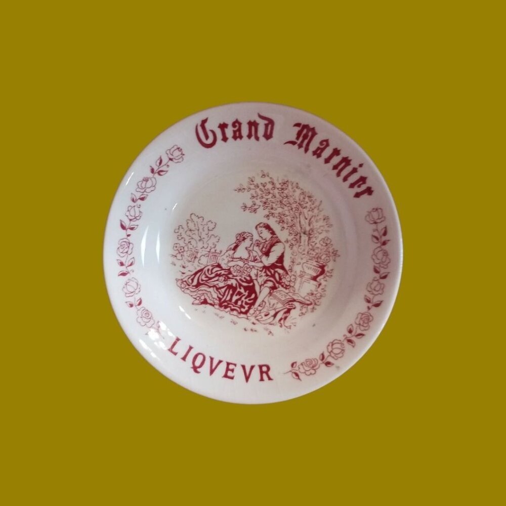 French Vtg Grindley Grand Marnier Trinket Dish Jewelry  With Romantic Scene